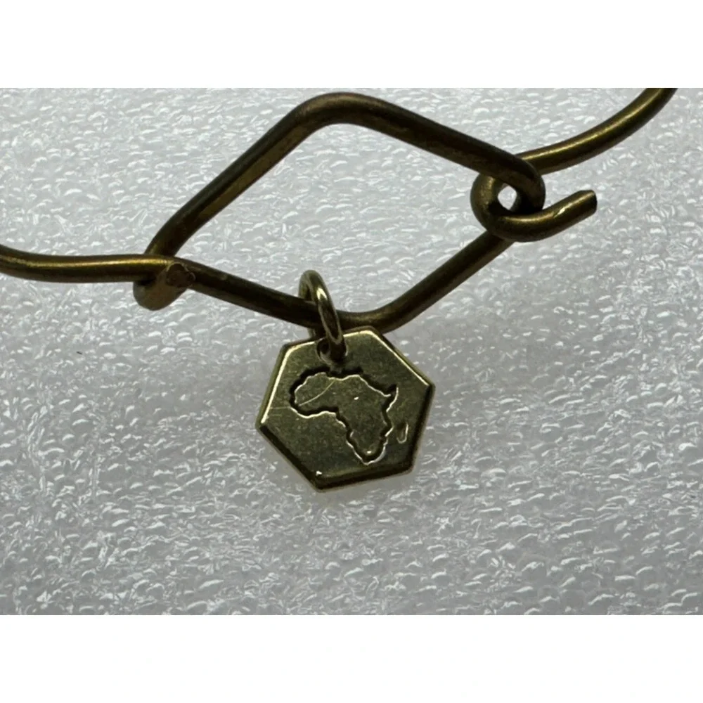 Sseko Designs Hexagon Charm Bangle Bracelet‎ Brass Tone Africa Charm